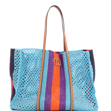 Gucci Interlocking G Web Tote Raffia Large