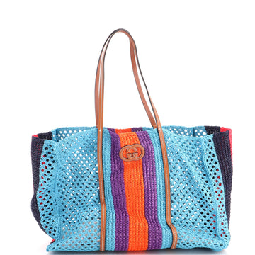 Gucci Interlocking G Web Tote Raffia with Leather Medium