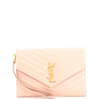 Saint Laurent Classic Monogram Envelope Wristlet Clutch Matelasse Chevron Leather