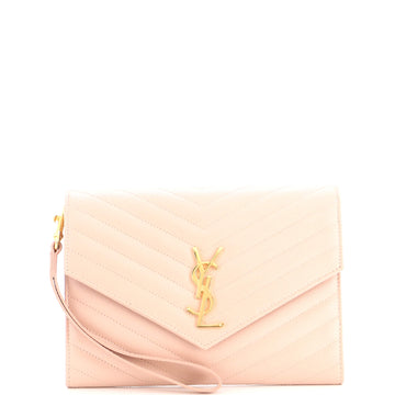 Saint Laurent Classic Monogram Envelope Wristlet Clutch Matelasse Chevron Leather