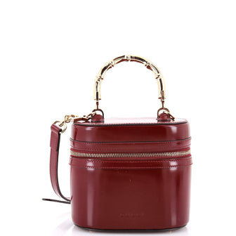 Gucci Bamboo Top Handle Vanity Shoulder Bag Patent and Metal Mini