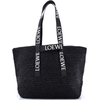 Loewe Fold Logo Strap Tote Raffia Large