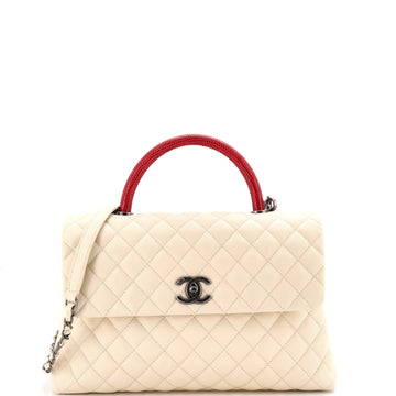 Chanel Coco Top Handle Bag Quilted Caviar with Lizard Medium