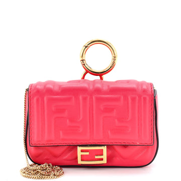Fendi Chain Baguette Charm Bag Zucca Embossed Leather Nano