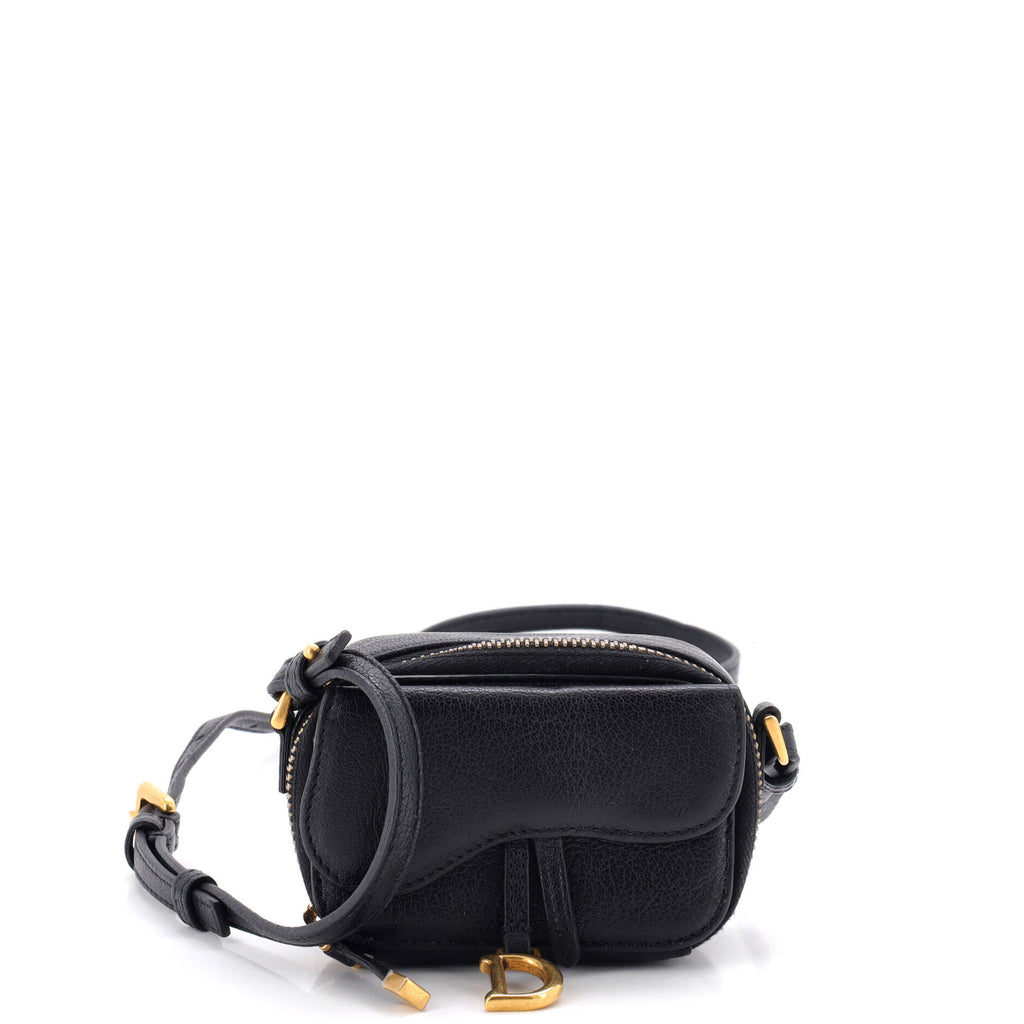 Christian Dior Saddle Shoulder Strap Pouch Goatskin Mini Black 4425897