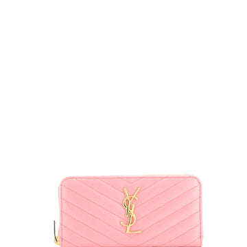 Saint Laurent Classic Monogram Zip Around Wallet Matelasse Chevron Leather