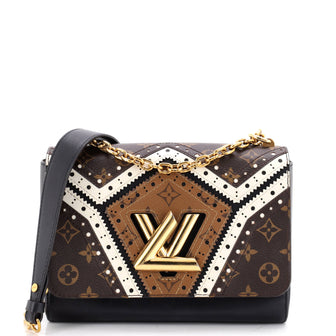 Louis Vuitton Twist Handbag Limited Edition Brogue Reverse Monogram Canvas and Leather MM