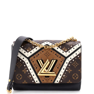 Louis Vuitton Twist Handbag Limited Edition Brogue Reverse Monogram Canvas and Leather MM