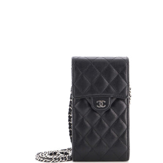 Chanel CC Flap Phone Holder Crossbody Bag Quilted Caviar