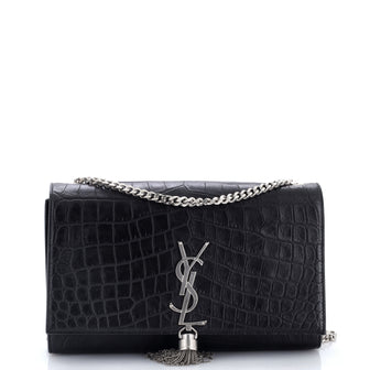 Saint Laurent Classic Monogram Tassel Crossbody Bag Crocodile Embossed Leather Medium