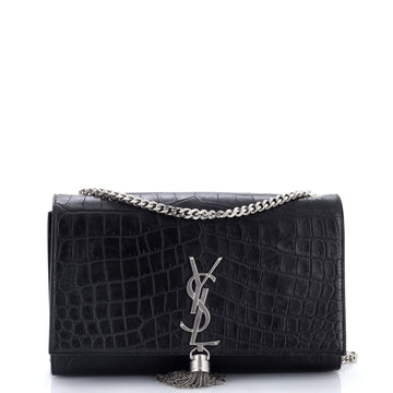 Saint Laurent Classic Monogram Tassel Crossbody Bag Crocodile Embossed Leather Medium