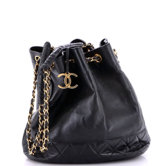 Chanel Vintage Drawstring Bucket Bag Lambskin Medium