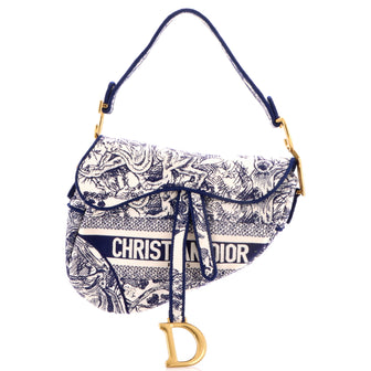 Christian Dior Saddle Bag Logo Embroidered Canvas Medium
