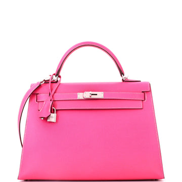Hermes Kelly Handbag Pink Epsom with Palladium Hardware 32