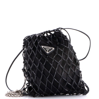 Prada Fishnet Chain Crossbody Bag Woven Leather and Satin