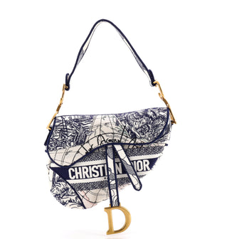 Christian Dior Saddle Bag Logo Embroidered Canvas Medium