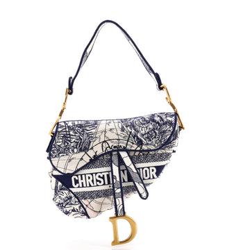 Christian Dior Saddle Bag Logo Embroidered Canvas Medium