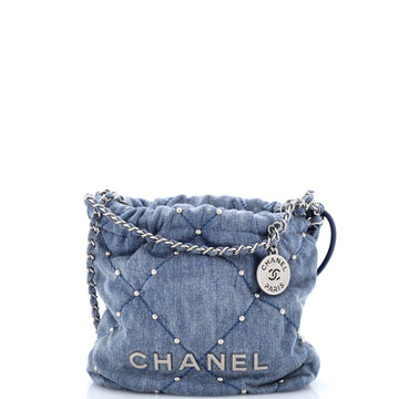Chanel 22 Chain Hobo Quilted Studded Denim Mini