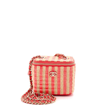 Chanel Classic Vanity Case with Chain Striped Raffia and Jute Mini