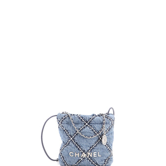 Chanel 22 Chain Hobo Quilted Stitched Denim Mini