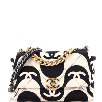 Chanel 19 Flap Bag Quilted Printed Silk Large