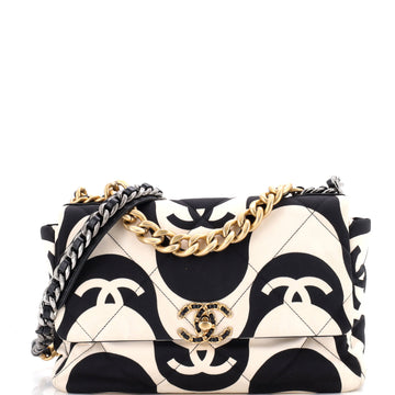 Chanel 19 Flap Bag Quilted Printed Silk Large