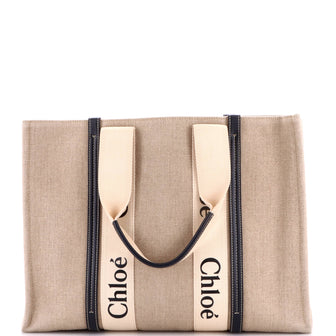 Chloe Woody Tote Canvas with Leather Large