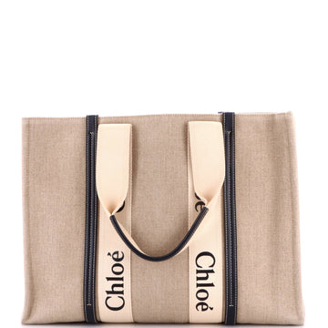 Chloe Woody Tote Canvas with Leather Large