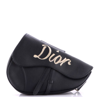 Christian Dior Saddle Crossbody Bag Logo Embroidered Leather