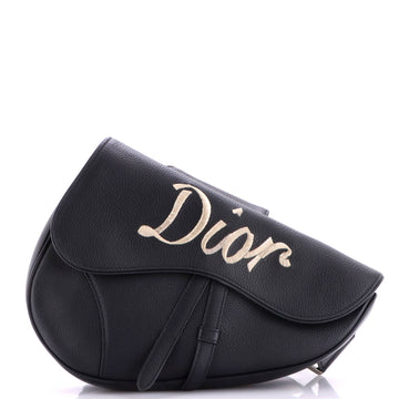 Christian Dior Saddle Crossbody Bag Logo Embroidered Leather