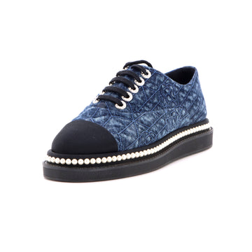 Chanel Women's Pearl Around Oxfords Camellia Denim