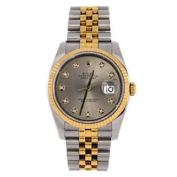 Rolex Oyster Perpetual Datejust Automatic Watch Stainless Steel and Yellow Gold with Diamond Markers 36