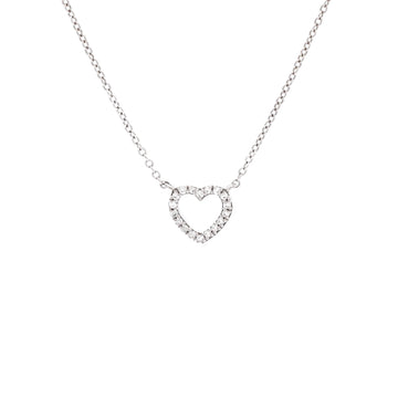 Tiffany & Co. Metro Open Heart Pendant Necklace 18K White Gold and Diamonds Mini