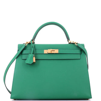 Hermes Kelly Handbag Green Epsom with Gold Hardware 32