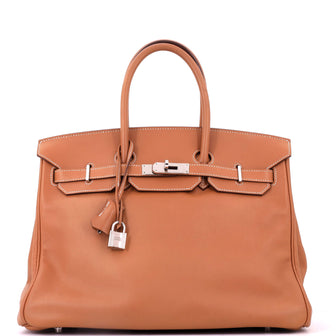 Hermes Birkin Handbag Brown Swift with Palladium Hardware 35
