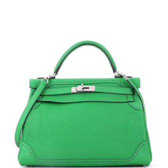 Hermes Kelly Ghillies Handbag Green Togo and Swift with Palladium Hardware 32