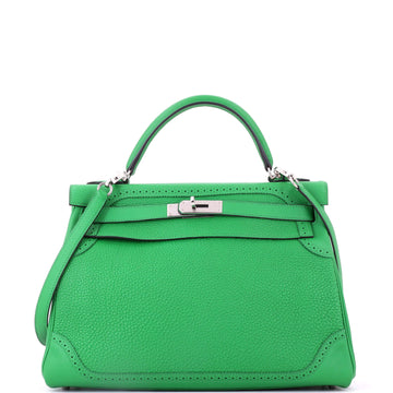 Hermes Kelly Ghillies Handbag Green Togo and Swift with Palladium Hardware 32