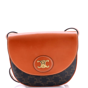 Celine Besace Shoulder Bag Leather and Triomphe Coated Canvas Small