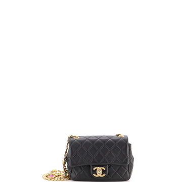 Chanel Pearl Samba Resin Chain Square Flap Bag Quilted Lambskin Mini