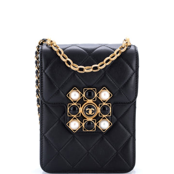 Chanel Resin and Pearl CC Flap Bag Quilted Calfskin North South