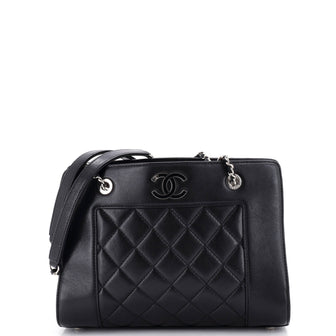 Chanel Mademoiselle Vintage Shopping Tote Quilted Sheepskin Small
