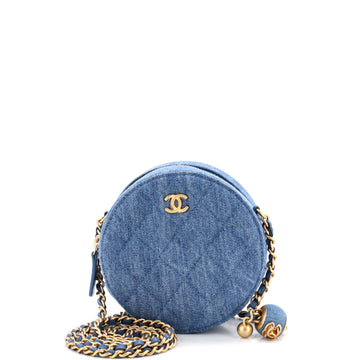 Chanel Pearl Crush Round Clutch with Chain Quilted Denim