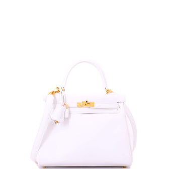 Hermes Kelly Handbag White Swift with Gold Hardware 25