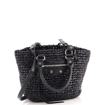 Balenciaga Le Cagole Panier Tote Woven Raffia and Leather Small