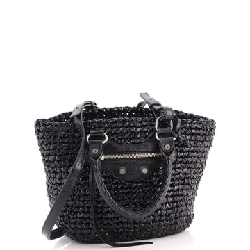 Balenciaga Le Cagole Panier Tote Woven Raffia and Leather Small