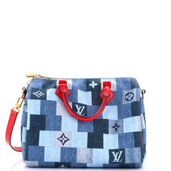 Louis Vuitton Speedy Bandouliere Bag Damier and Monogram Patchwork Denim 30