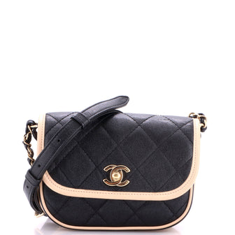 Chanel CC Round Flap Messenger Bag Quilted Caviar Mini