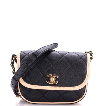 Chanel CC Round Flap Messenger Bag Quilted Caviar Mini