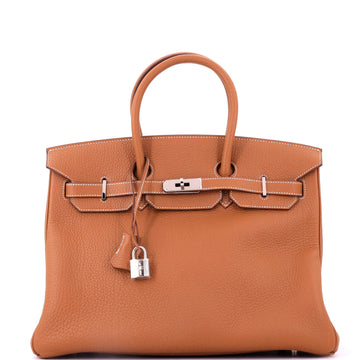 Hermes Birkin Handbag Brown Fjord with Palladium Hardware 35