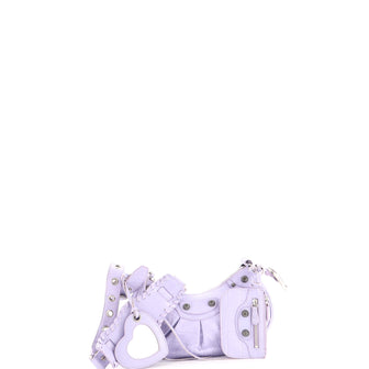 Balenciaga Le Cagole Giant Studs Shoulder Bag Crocodile Embossed Leather XS